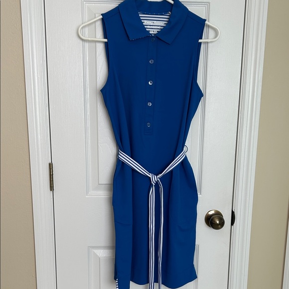 NWT Tommy Bahama Royal Blue Sleeveless Dress with Striped Belt - Picture 1 of 9
